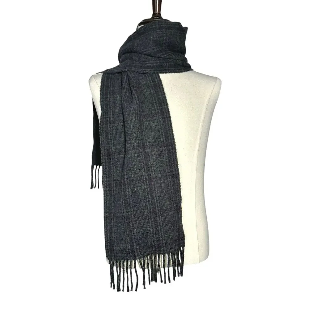 Polo Ralph Lauren | Men | Gray Tartan Plaid Lambs Wool Blend Fringe Scarf | OS